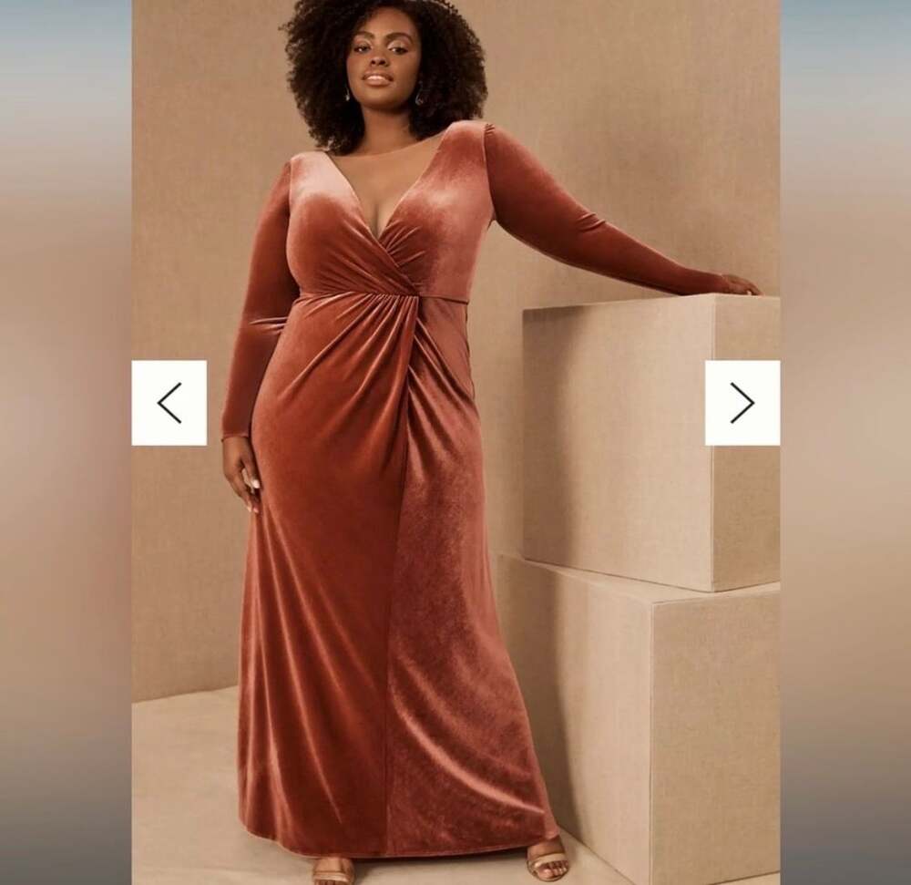 Jenny Yoo Ryland Velvet Dress Size 16 English Rose Long Sleeve Gown